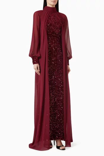 Sequin-embellished Dress in Velvet & Chiffon