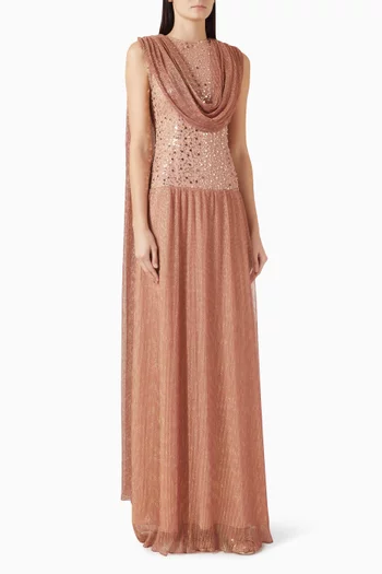Sequin-embellished Gown in Lurex Knit Mesh & Tulle