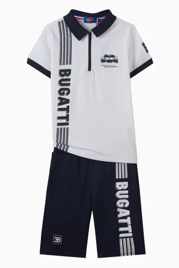 Logo-print Zip Polo Shirt in Cotton