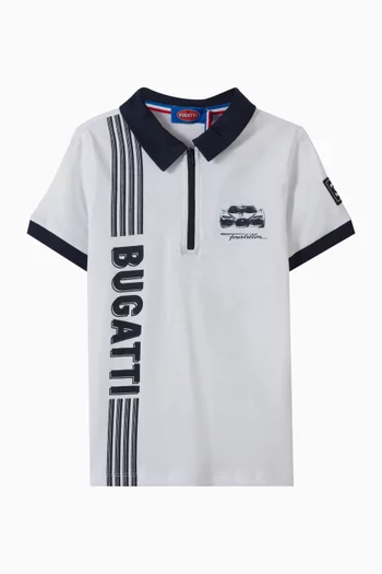 Logo-print Zip Polo Shirt in Cotton