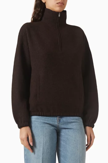 Zip-up Sweater in Boiled Merino-wool