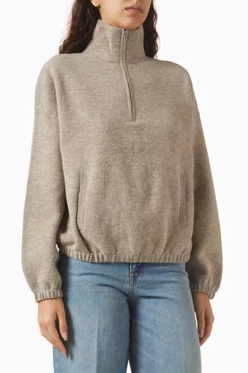 Zip-up Sweater in Boiled Merino-wool
