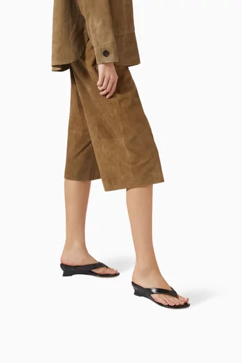 Micro Wedge Thong Sandals in Leather