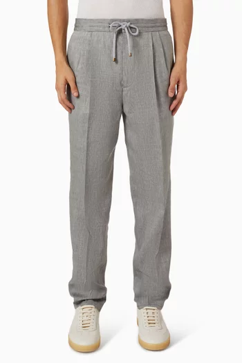 Double Pleats Pants in Wool & Linen