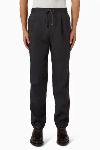 بنطال بطيات صوف وكتان