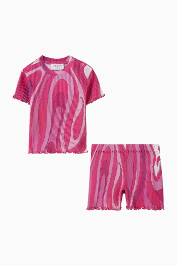 طقم بلوزة وشورت بنقشة