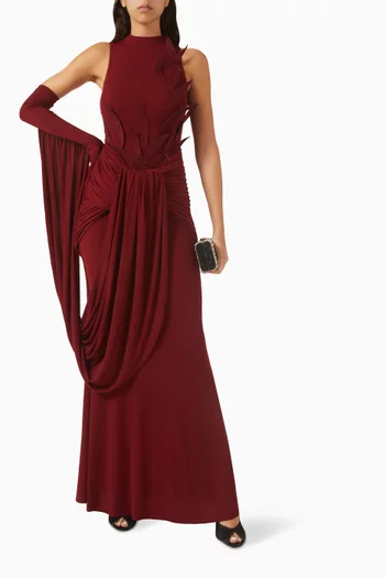Voltaire Drape Feather Dress in Jersey