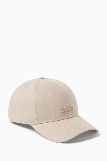 Embroidered Logo Cap in Linen