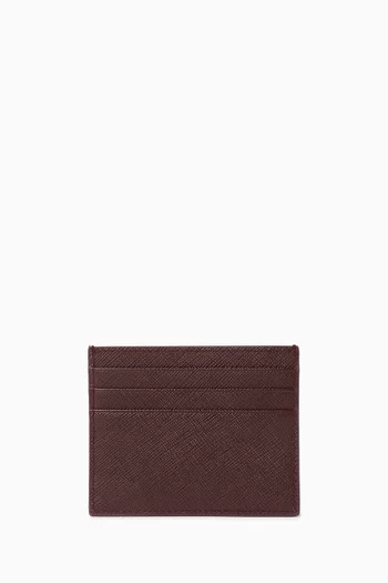 Triangle Logo Card Holder in Saffiano Leather
