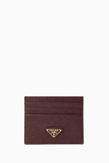Triangle Logo Card Holder in Saffiano Leather