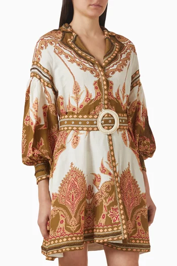 Florista Belted Mini Dress in Linen Blend