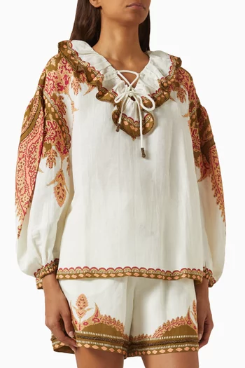 Sabrina Lace-up Top in Linen Blend