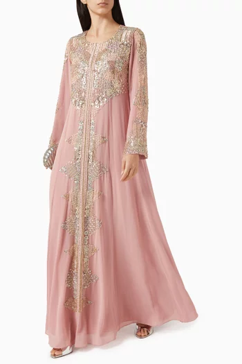 Geometric Beaded Kaftan in Crepe