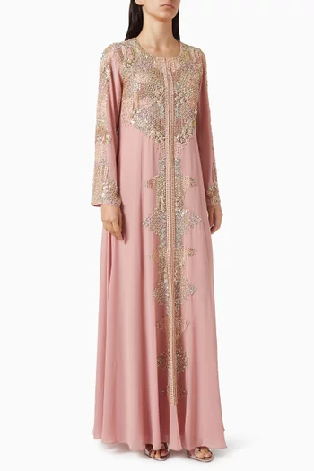 Geometric Beaded Kaftan in Crepe