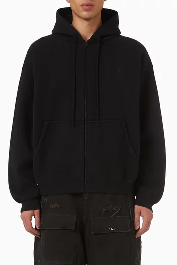 كنزة بغطاء رأس وسحّاب مزينة بأسد قطن تيري