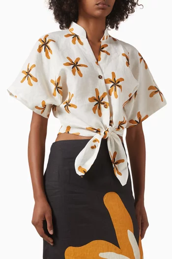 Leroy Front-tie Top in Linen