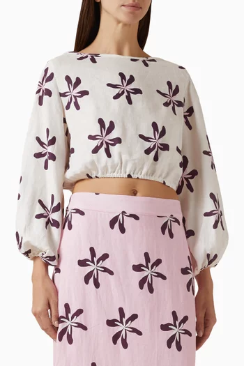Lori Floral-print Top in Linen