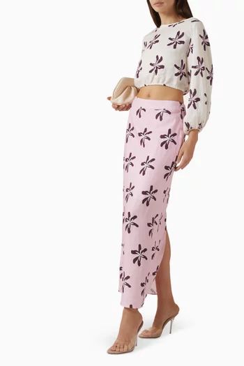 Magda Floral-print Skirt in Linen