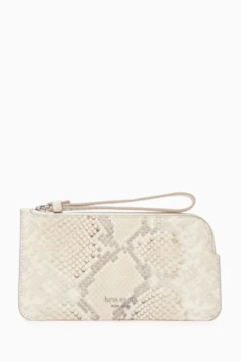 حافظة بحمالة معصم وسحّاب جلد بنقشة