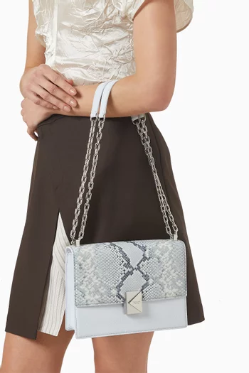 Deco Shoulder Bag in Snake-embossed Leather