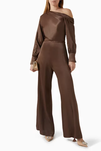 Off-shoulder Jumpsuit in Satin