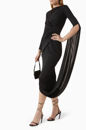Gathered Slit Midi Dress