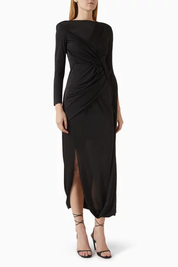 Gathered Slit Midi Dress