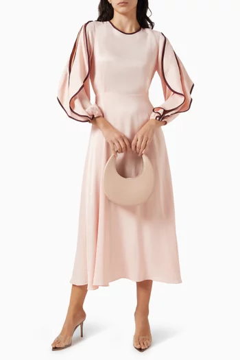 Contrast-piping Midi Dress