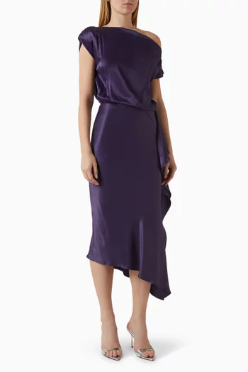 Off-shoulder Midi Dress in Satin