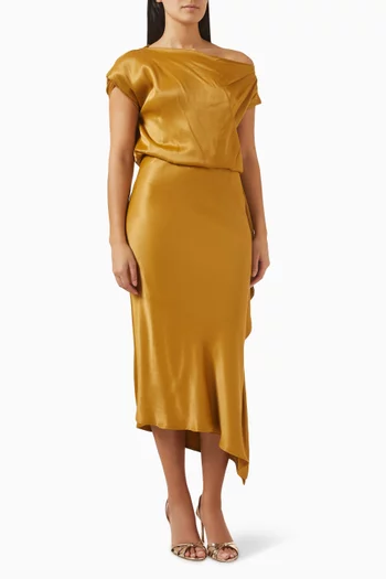 Off-shoulder Midi Dress in Satin
