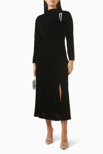 Embellished Midi Dress in Velvet