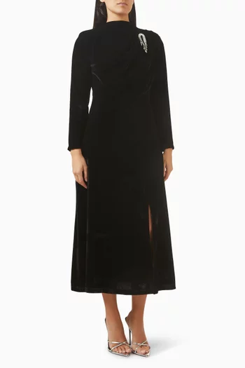 Embellished Midi Dress in Velvet