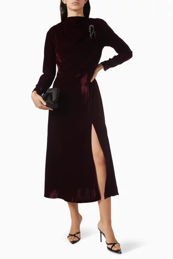 Embellished Midi Dress in Velvet