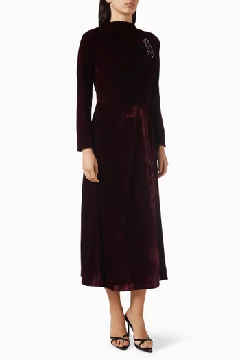Embellished Midi Dress in Velvet