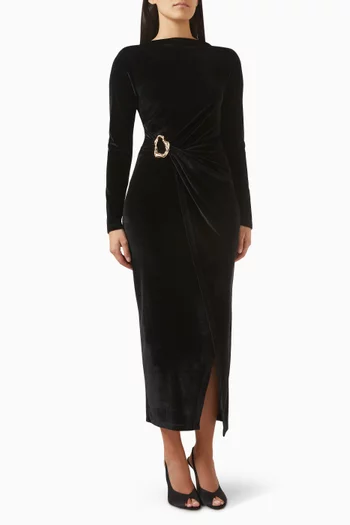 Draped Midi Dress in Velvet
