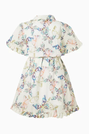 فستان بنمط قميص بنقشة فراشات قطن بوبلين