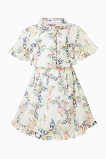 فستان بنمط قميص بنقشة فراشات قطن بوبلين