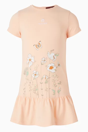 فستان بنمط تي شيرت وطبعة زهور قطن