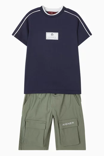 تي شيرت بطبعة شعار الماركة قطن