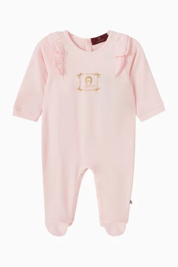 Bow Logo-print Sleepsuit in Pima Cotton
