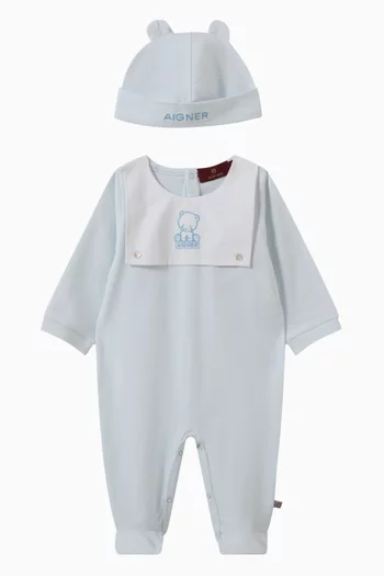 Teddy-embroidered Sleepsuit Set in Pima Cotton