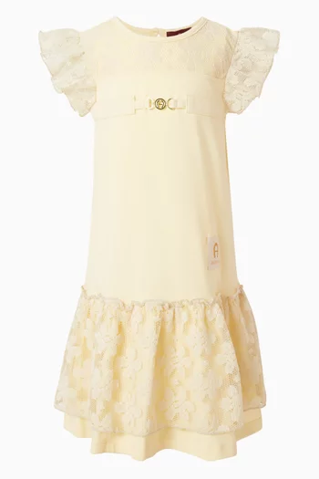 فستان بشريط شعار الماركة قطن ودانتيل