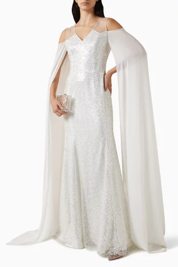 Sequin-embellished Cape Gown