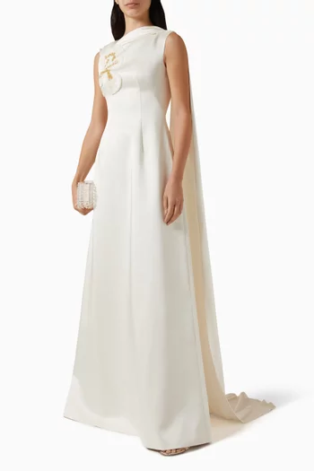 Embellished Cape Gown in Taffeta Mikado