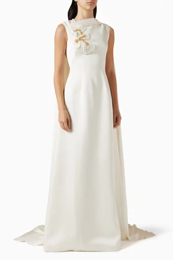 Embellished Cape Gown in Taffeta Mikado