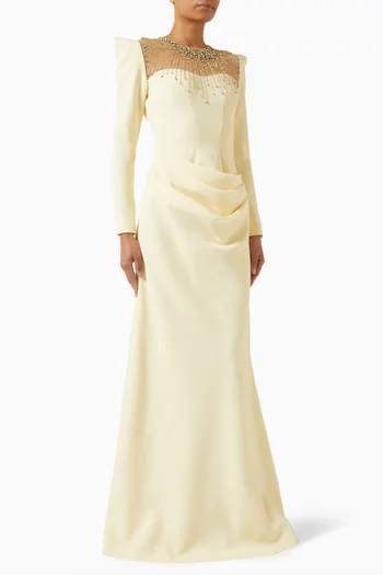 Bead-embellished Gown in Velvet Satin