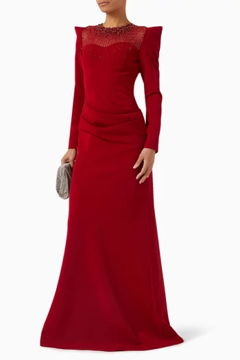 Bead-embellished Gown in Velvet Satin