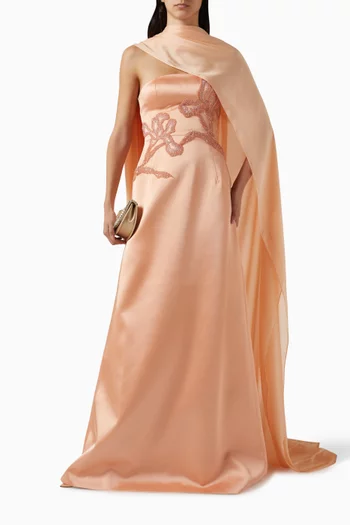 Embellished Cape Gown in Taffeta Mikado