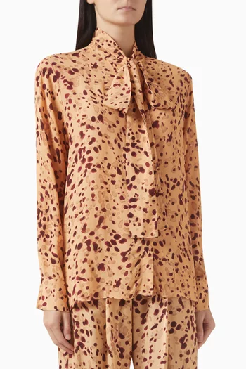 Printed Scarf-neck Top