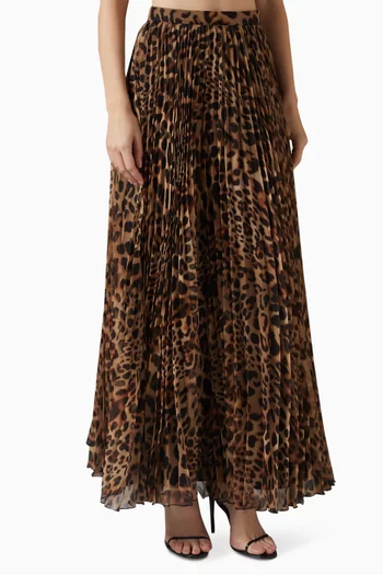 Leopard-print Pleated Skirt